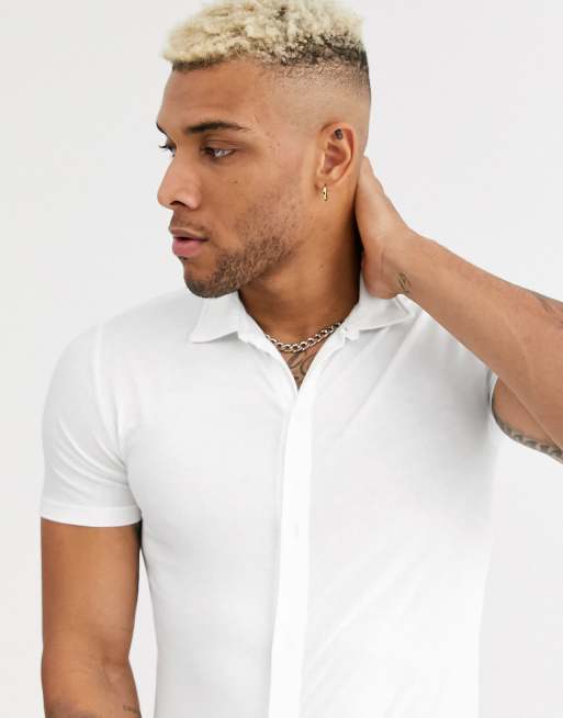 ASOS DESIGN organic muscle fit jersey shirt in white | ASOS