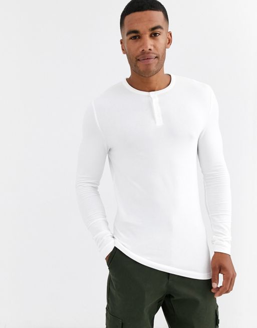 ASOS DESIGN organic muscle fit long sleeve t-shirt with grandad neck in ...