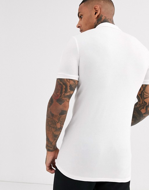 ASOS DESIGN organic muscle fit longline polo in white
