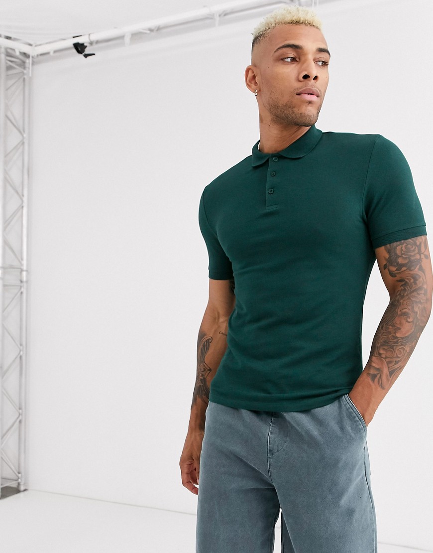 ASOS DESIGN organic muscle fit pique polo in green