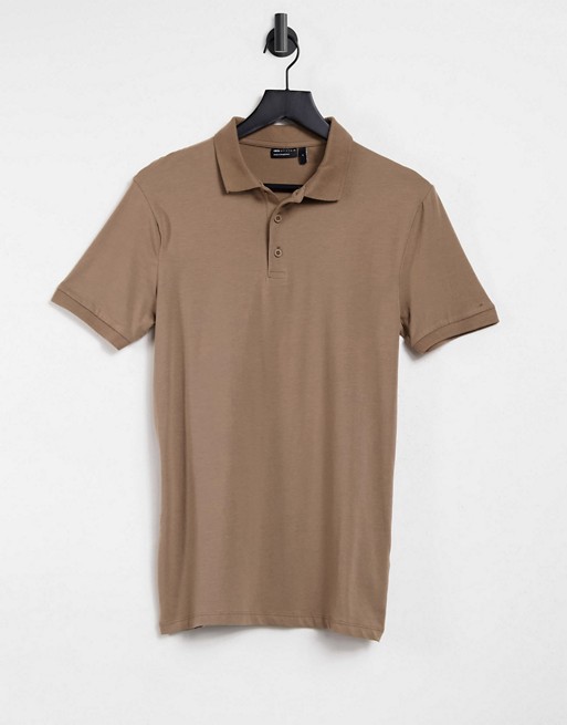 ASOS DESIGN organic muscle fit polo in tan
