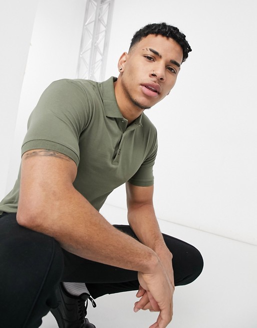 ASOS DESIGN organic muscle fit polo in washed khaki