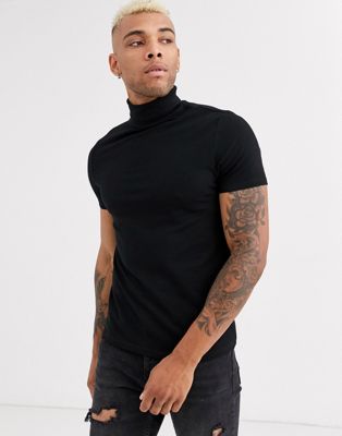 ASOS DESIGN organic muscle fit roll neck in pique in black | ASOS