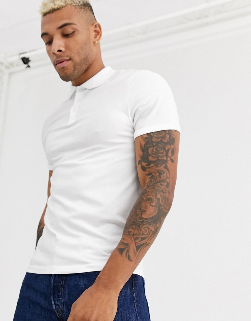 ASOS DESIGN organic muscle fit roll sleeve polo in white