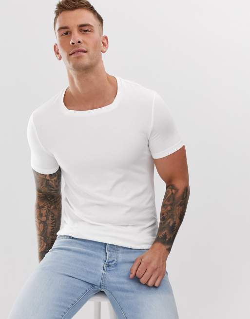 ASOS DESIGN organic muscle fit tshirt and square neck in white ASOS