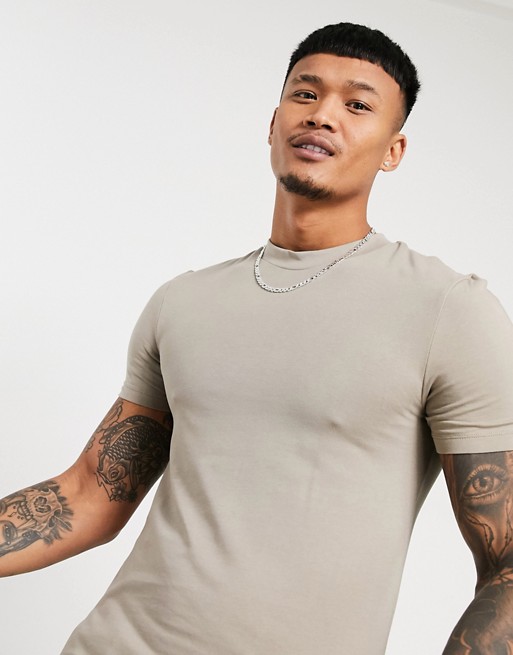 ASOS DESIGN organic muscle fit t-shirt in grey beige