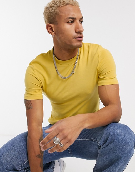 ASOS DESIGN organic muscle fit t-shirt in yellow