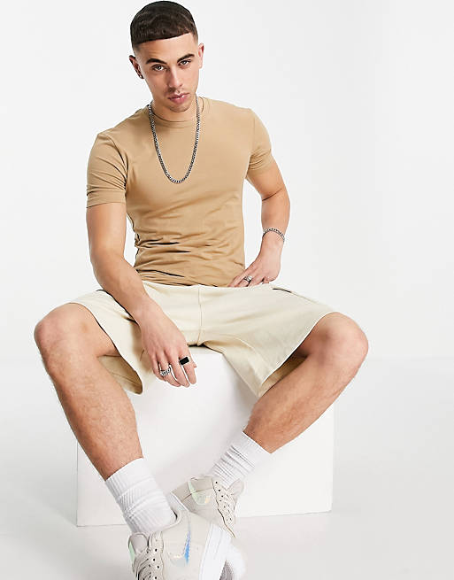 ASOS DESIGN organic muscle fit t-shirt with crew neck in beige