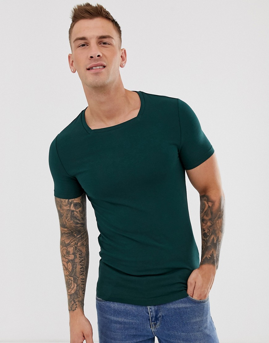 ASOS DESIGN organic muscle fit t-shirt with square neck in green