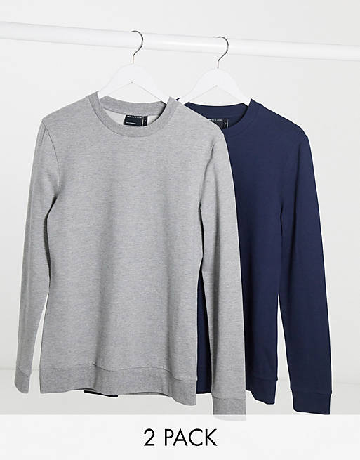 ASOS DESIGN organic muscle sweatshirt 2 pack navy/gray marl | ASOS