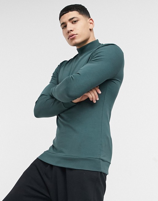 ASOS DESIGN organic muscle sweatshirt with turtle neck in green