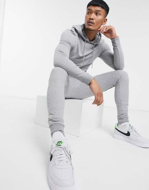 ASOS DESIGN organic muscle tracksuit with hoodie in gray marl ASOS