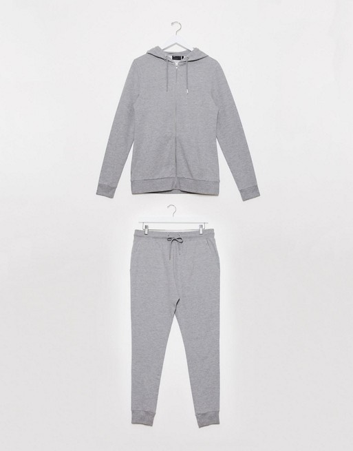 ASOS DESIGN organic muscle tracksuit with zip up hoodie in grey marl
