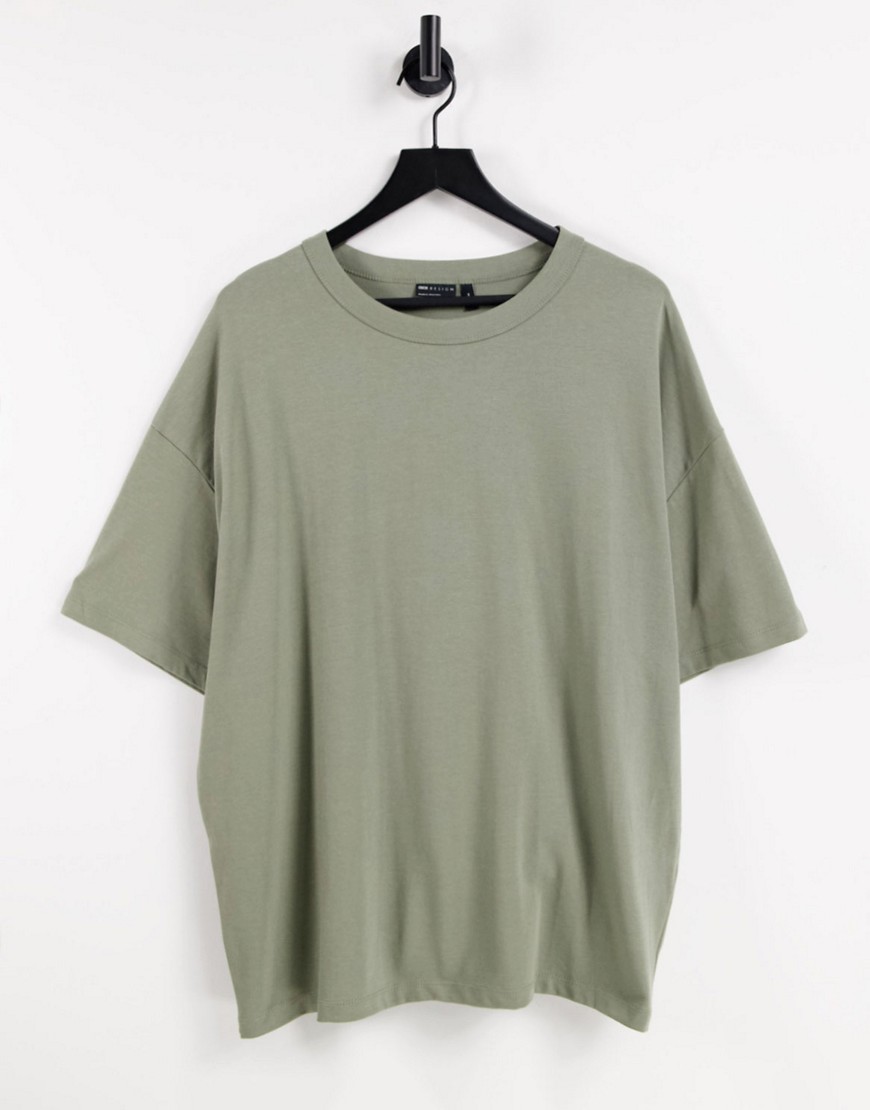 ASOS DESIGN organic oversized heavyweight T-shirt in khaki-Green