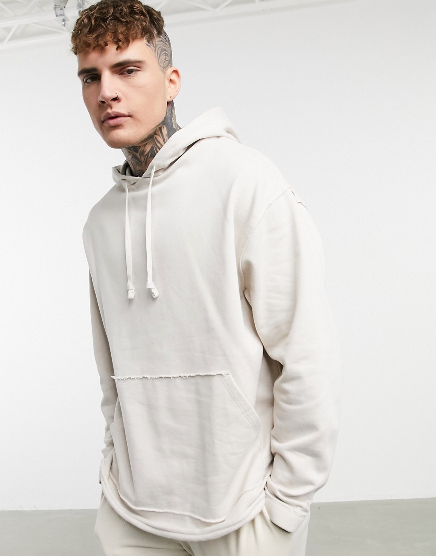 Asos Design Organic Oversized Hoodie With Curved Hem In Gray-grey