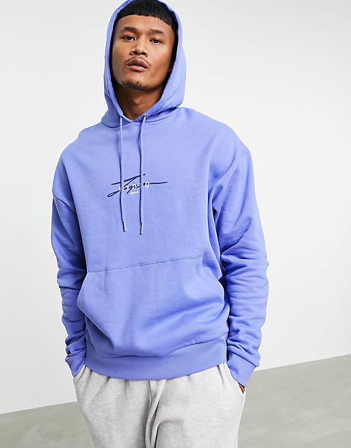 ASOS DESIGN oversized hoodie with text and embroidery chest print - MBLUE
