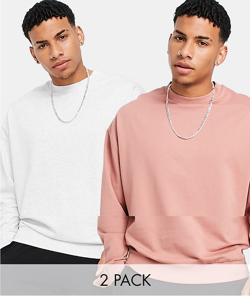 ASOS DESIGN organic oversized lightweight half zip sweatshirt 2 pack in pink/ beige