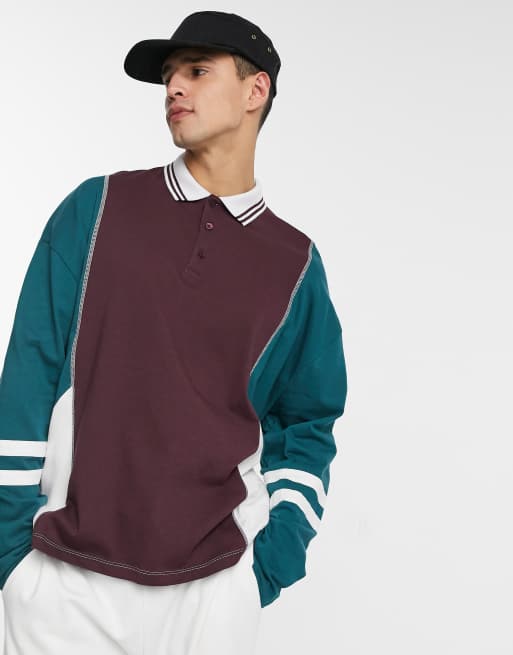 Color block long sleeve polo cheap
