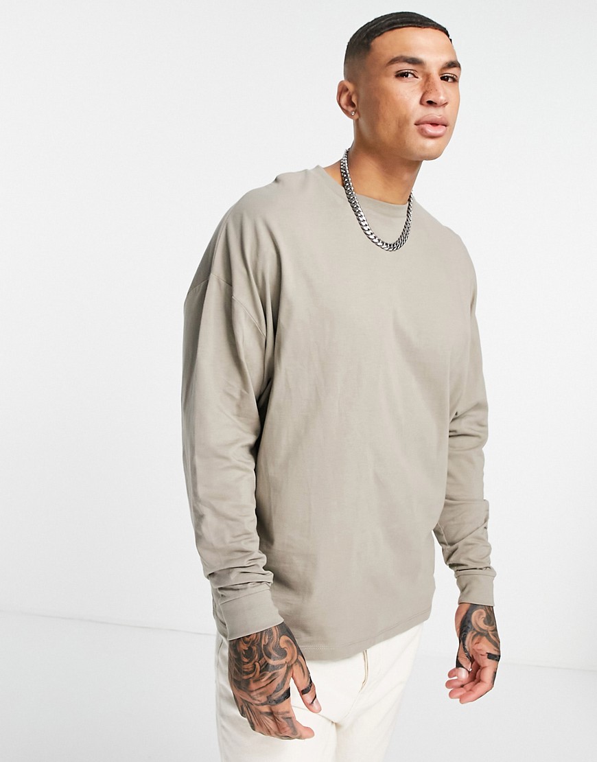 ASOS DESIGN organic oversized long sleeve T-shirt in beige-Neutral