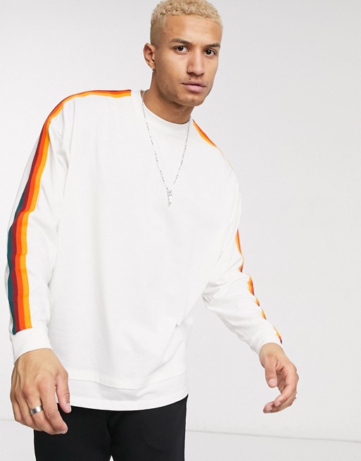 ASOS DESIGN organic oversized longline long sleeve t-shirt with contrast taping in white