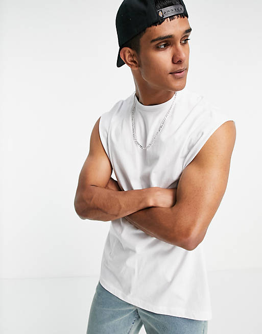 ASOS DESIGN oversized longline sleeveless t-shirt in white - WHITE