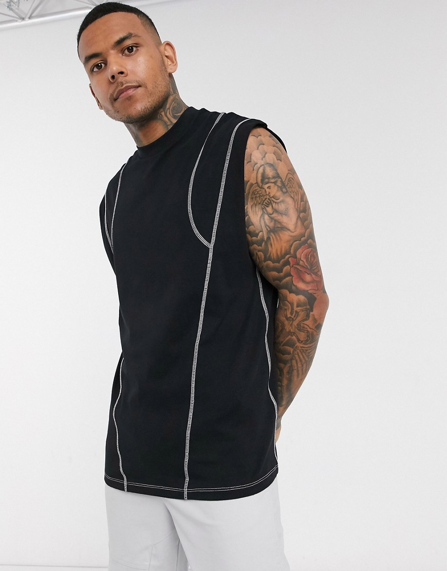 ASOS DESIGN organic oversized sleeveless t-shirt with contrast stitching in black