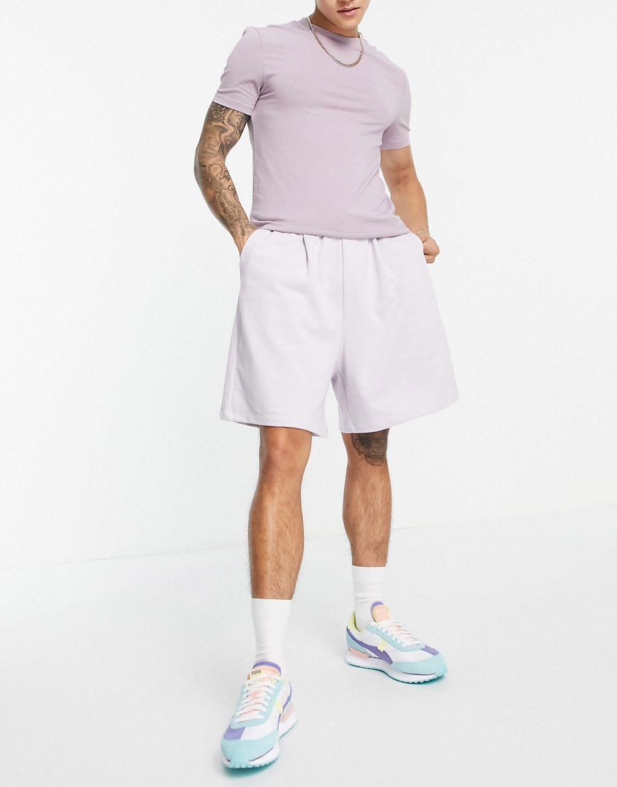ASOS DESIGN organic oversized smart jersey shorts in purple - part of a set