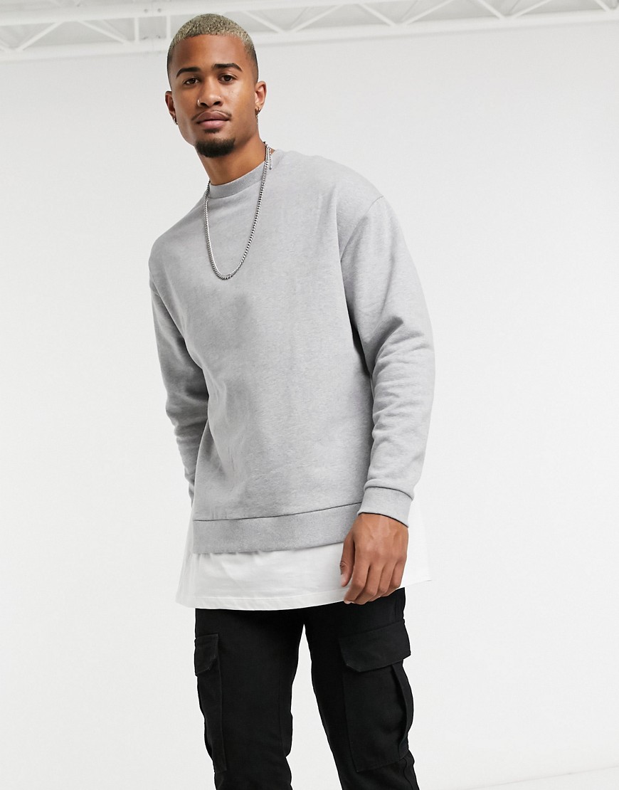 ASOS DESIGN organic oversized sweatshirt with t-shirt hem in gray marl-Grey