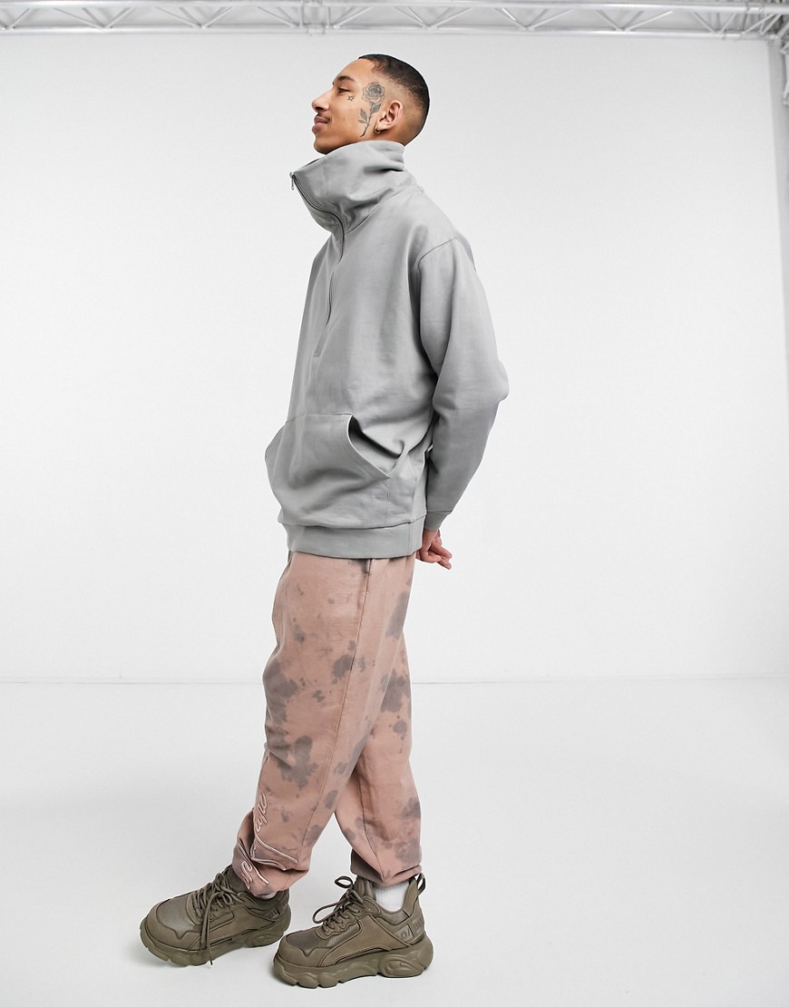 ASOS DESIGN organic oversized sweatshirt with zip up rolled neck in gray-Grey
