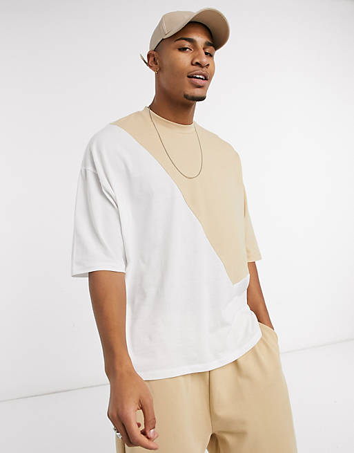 ASOS DESIGN organic oversized t-shirt in beige with color block | ASOS