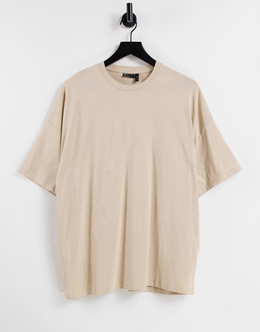 ASOS DESIGN organic oversized T-shirt with crew neck in beige-Neutral