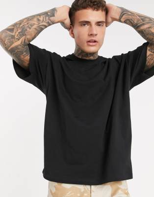 ASOS Unrvlld SPPLY Oversized T-Shirt with Logo Collar in Black