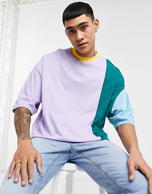 T-Shirts & Vests organic oversized t-shirt with half sleeve in lilac colour block 