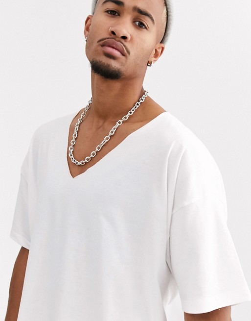 ASOS DESIGN organic oversized t-shirt with raw deep v neck in white