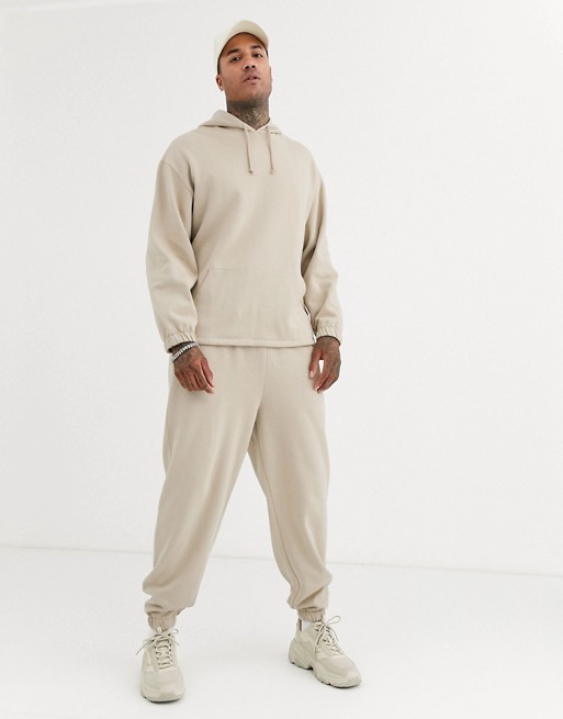 ASOS DESIGN tracksuit with oversized hoodie & oversized joggers in beige - BEIGE
