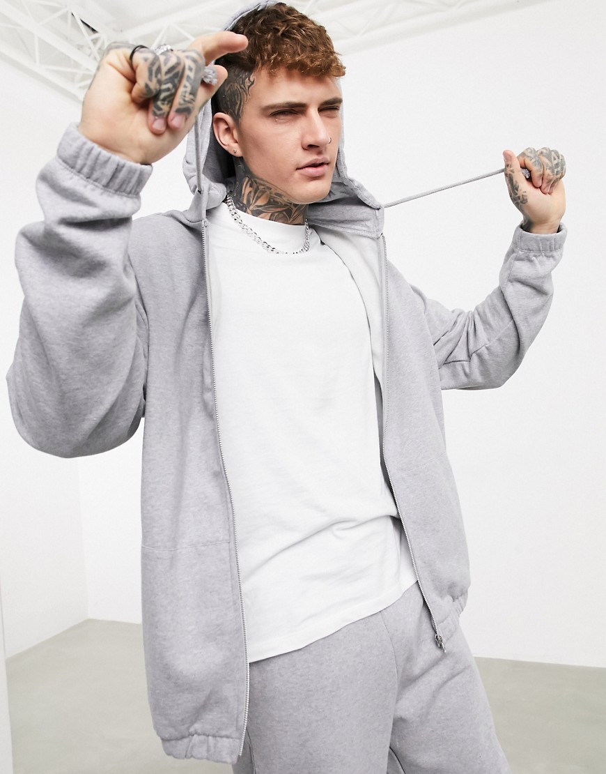 Asos Design Organic Oversized Tracksuit With Zip Hoodie & Oversized Sweatpants In Gray Marl-grey