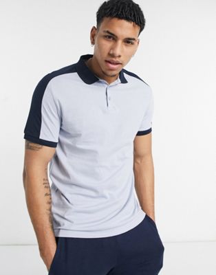 ASOS DESIGN organic polo shirt with contrast shoulder panel in light ...