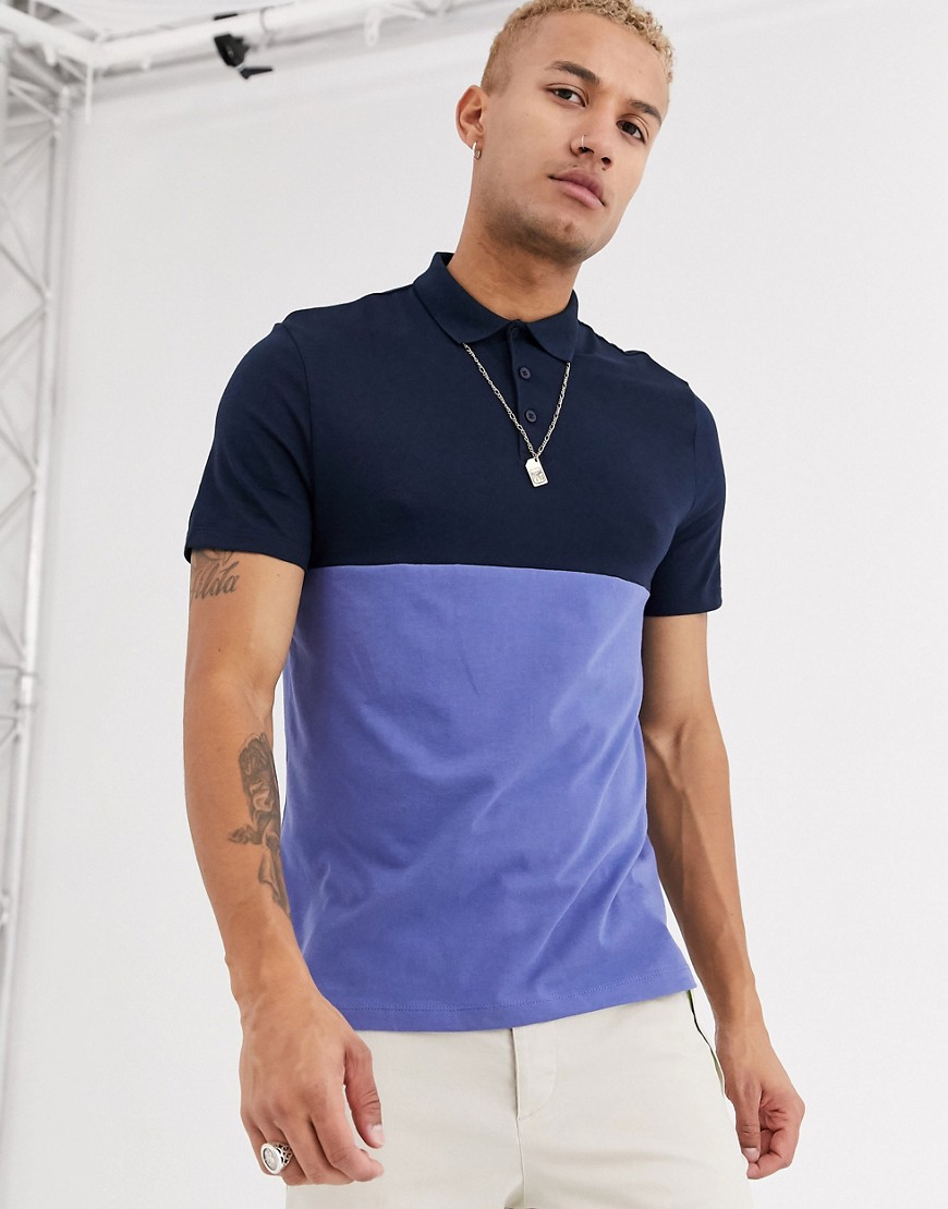 ASOS DESIGN organic polo shirt with contrast yoke in blue