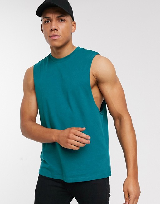 ASOS DESIGN organic relaxed sleeveless t-shirt with dropped armhole in green