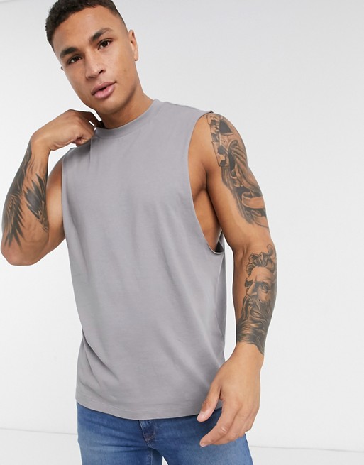 ASOS DESIGN organic relaxed sleeveless t-shirt with dropped armhole in grey