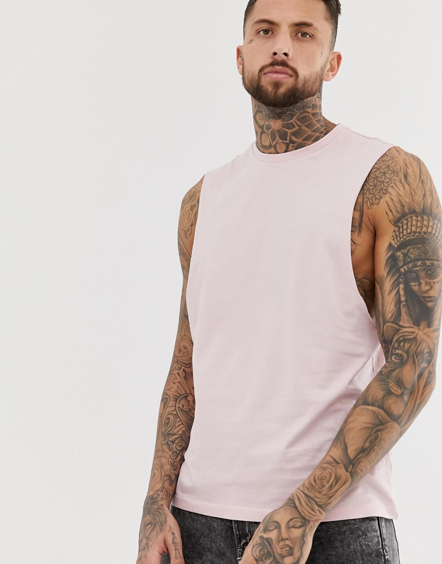 ASOS DESIGN organic relaxed sleeveless t-shirt with dropped armhole in pink