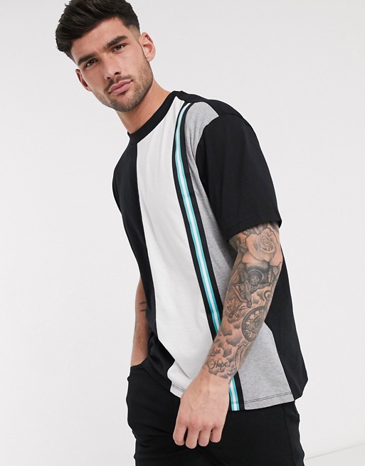 ASOS DESIGN organic relaxed t-shirt with colour block and taping in black