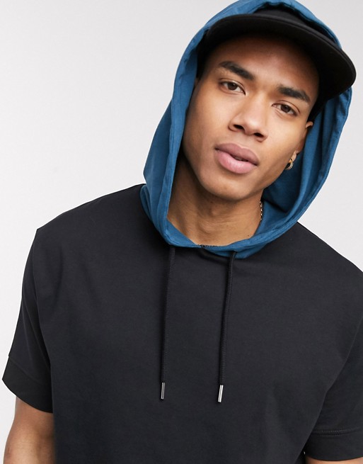ASOS DESIGN organic relaxed t-shirt with contrast hood in black