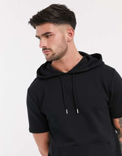 Black short best sale sleeve hoodie