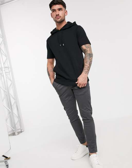 ASOS DESIGN organic short sleeve hoodie in black