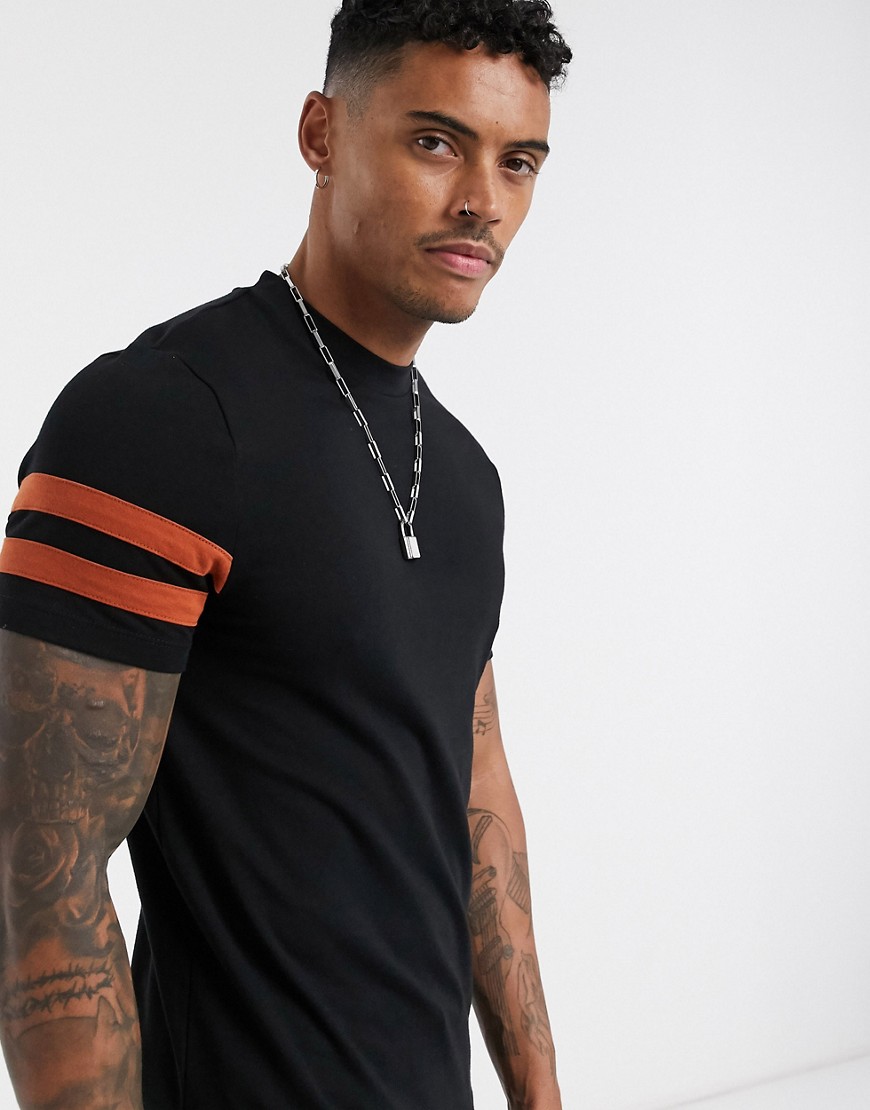ASOS DESIGN organic skinny t-shirt with contrast sleeve stripes-Black