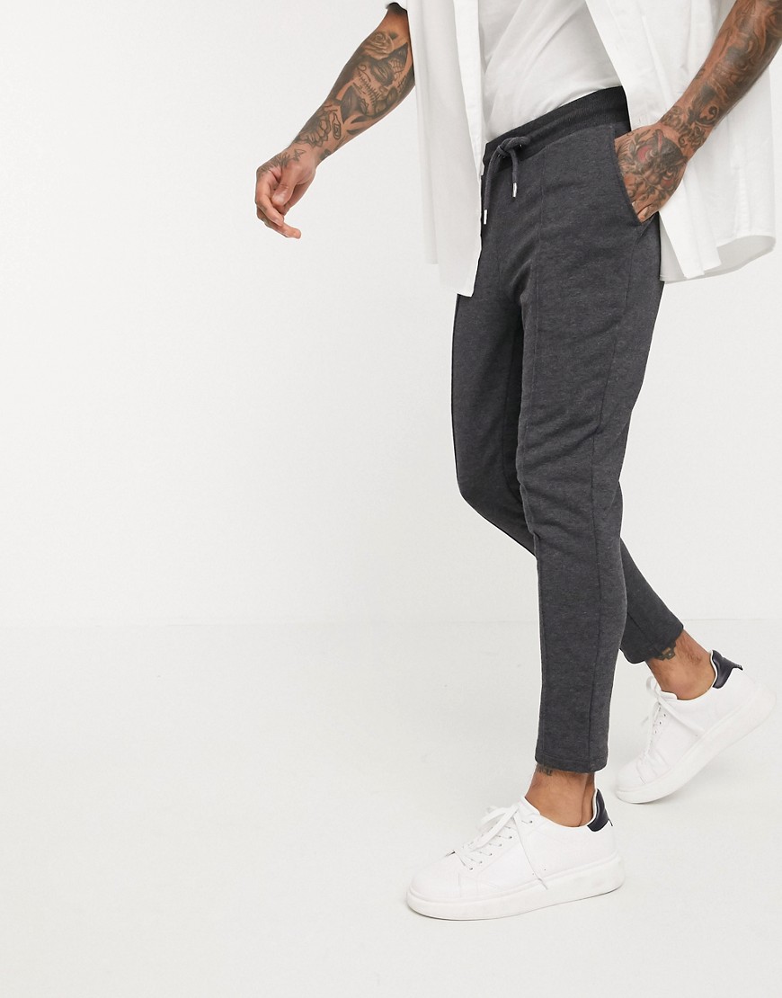 ASOS DESIGN organic smart skinny sweatpants with pin tuck in charcoal heather-Grey