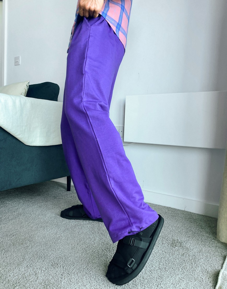 ASOS DESIGN organic super oversized sweatpants with toggle hem in purple