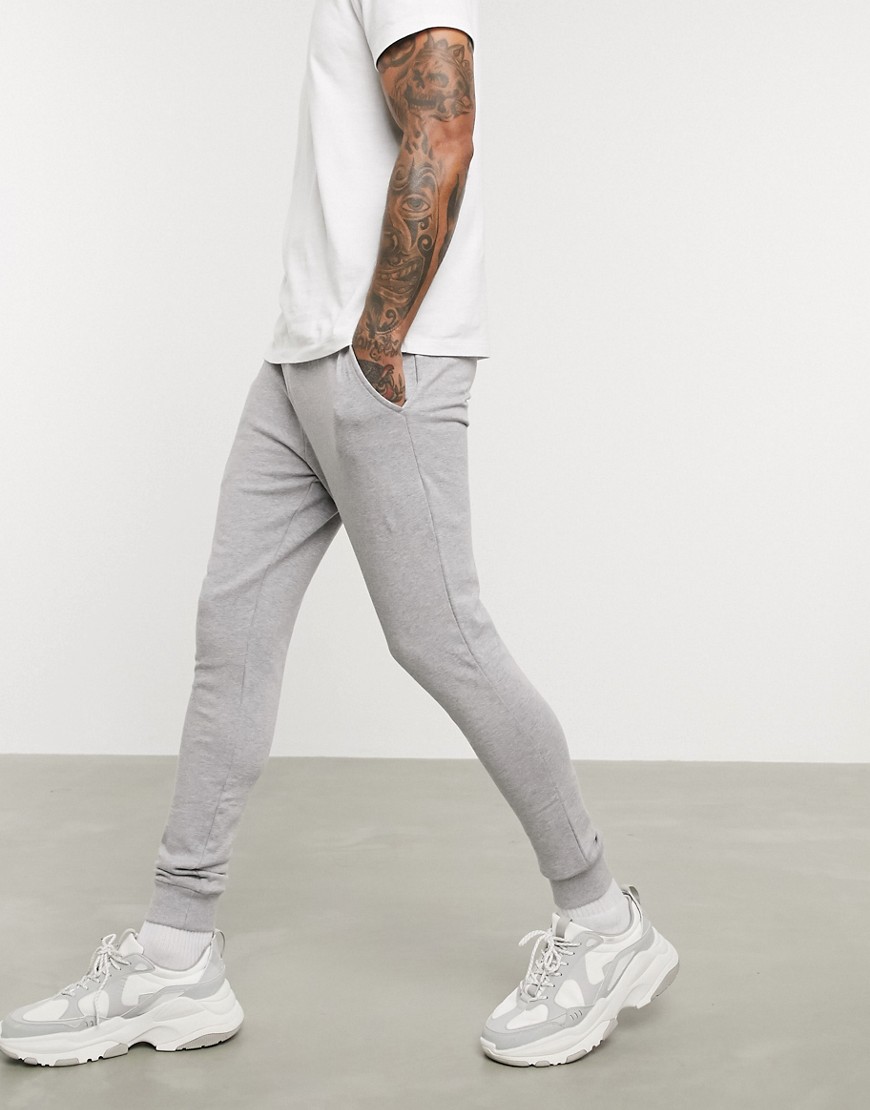 ASOS DESIGN organic super skinny joggers in grey marl with navy drawcords
