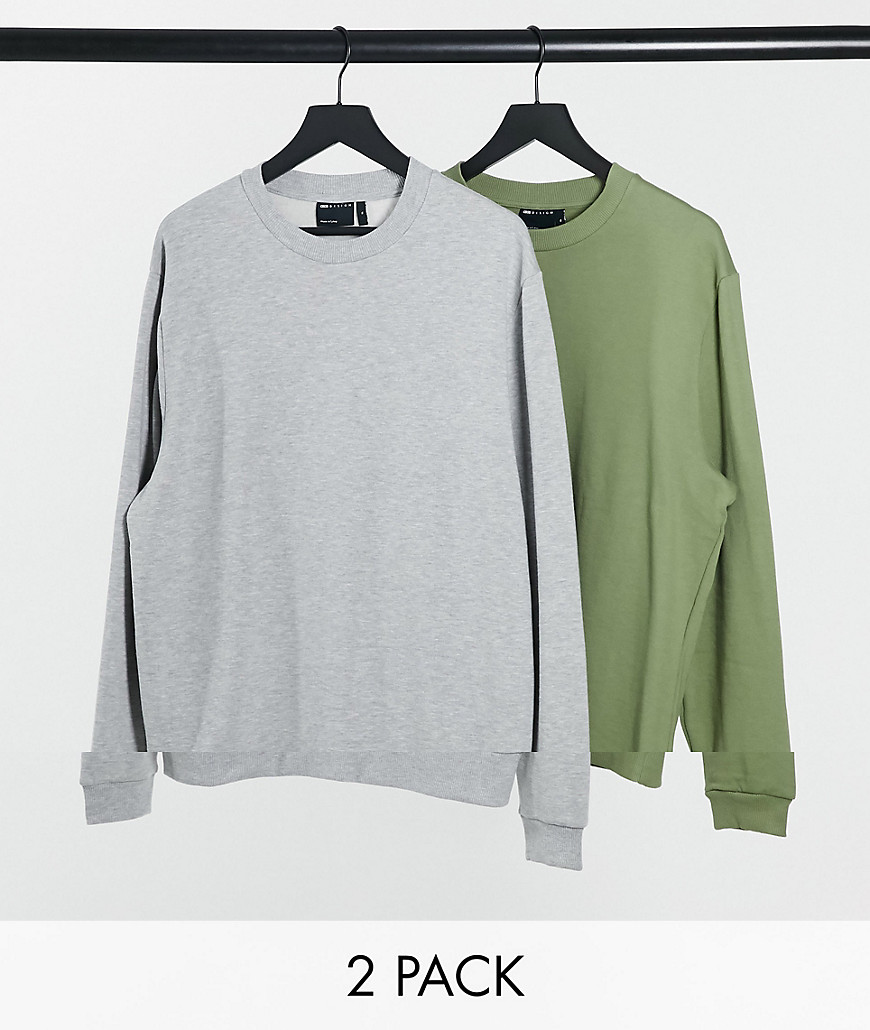 ASOS DESIGN organic sweatshirt 2 pack gray/green-Multi